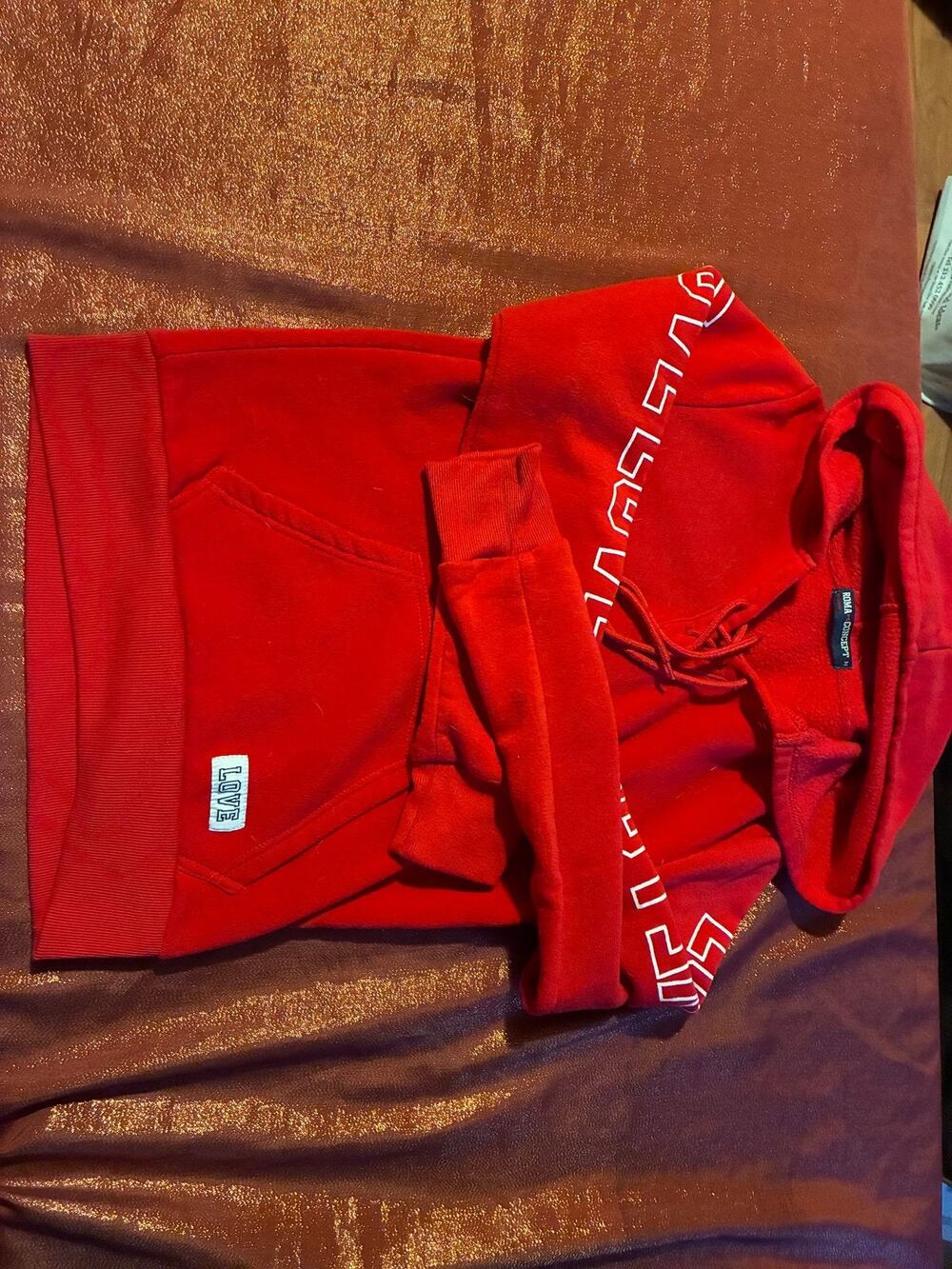 ROMA CONCEPT Hoodie Women M Red Graphic Love Sleeve Pullover Fleece